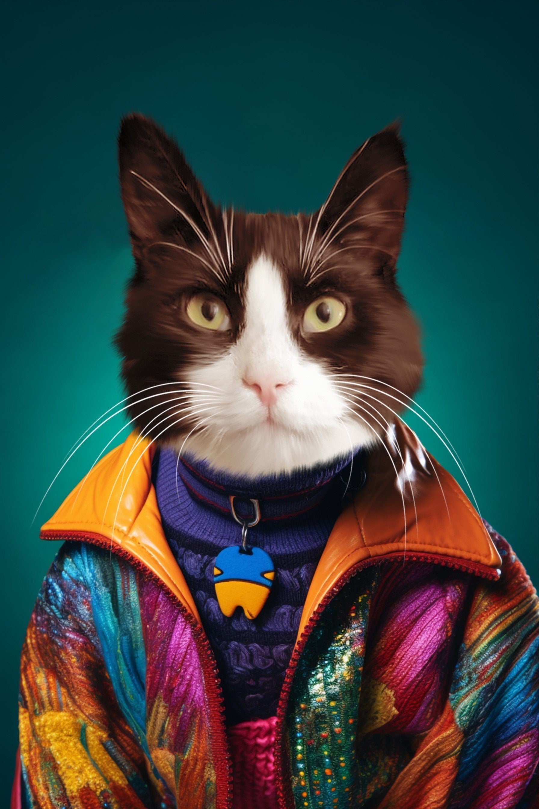 90s 80s Funny Pet Portrait from Photo, Retro Dog Illustration, Unique School Custom Cat Drawing, Personalized framed poster print, XMAS gift